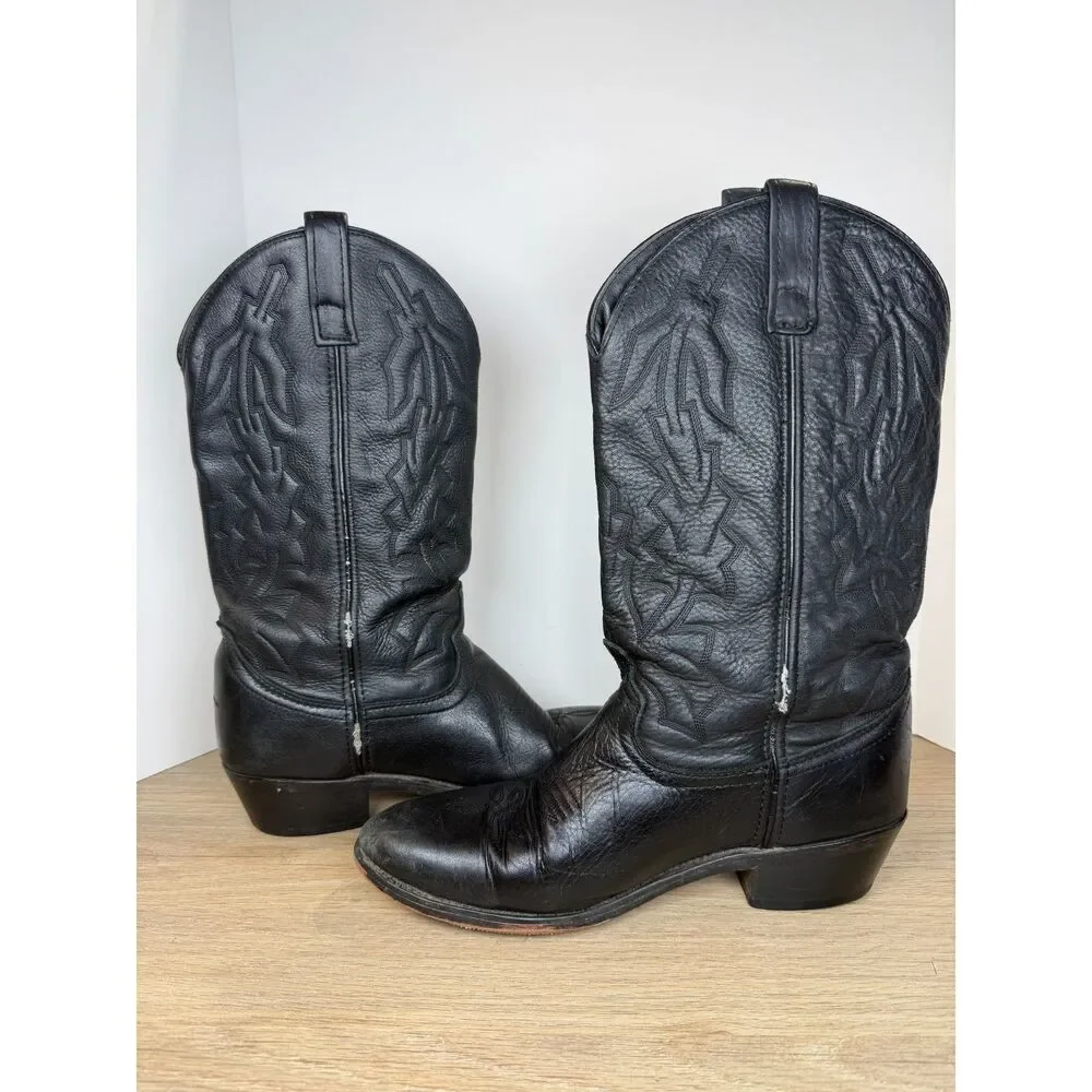 Laredo Men's 6691 Size 9.5D Black Leather Jacksonville Cowboy Western Boots